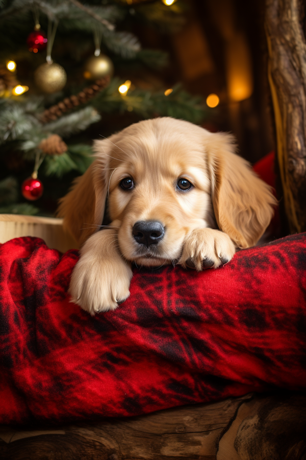 Golden Retriever Puppy in Festive Christmas Ambience