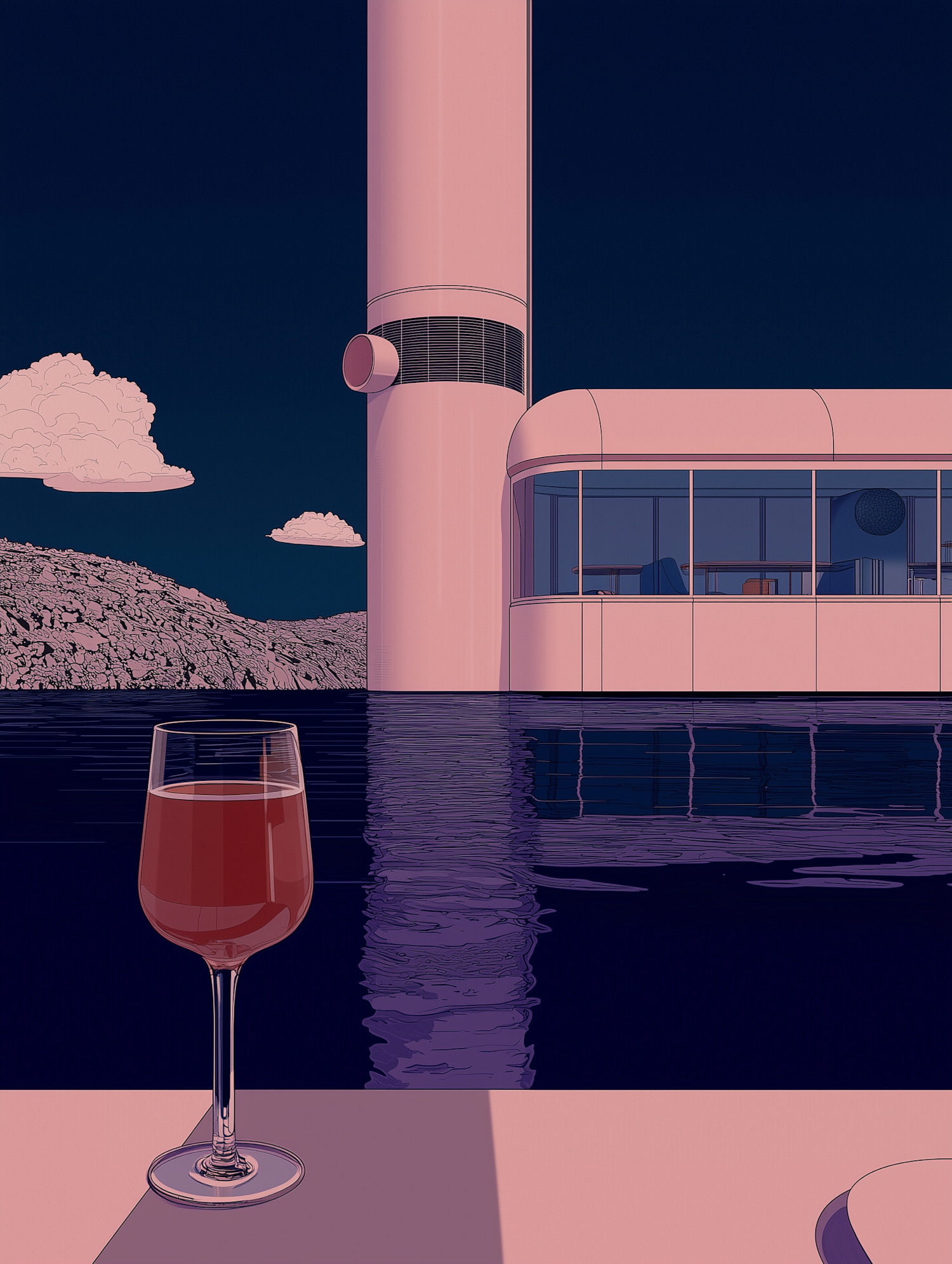 Modern Scene with Wine and Futuristic Architecture