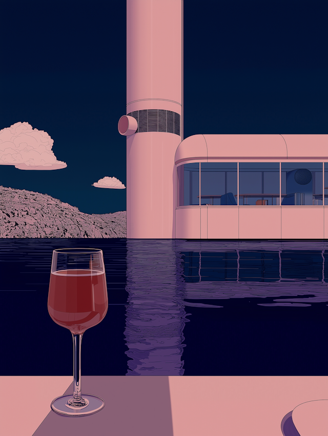 Modern Scene with Wine and Futuristic Architecture