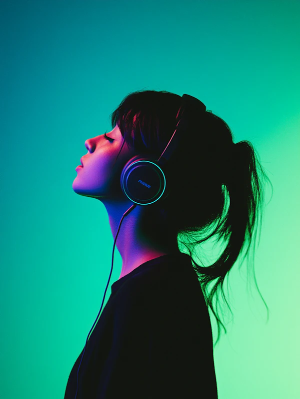 Woman Immersed in Music