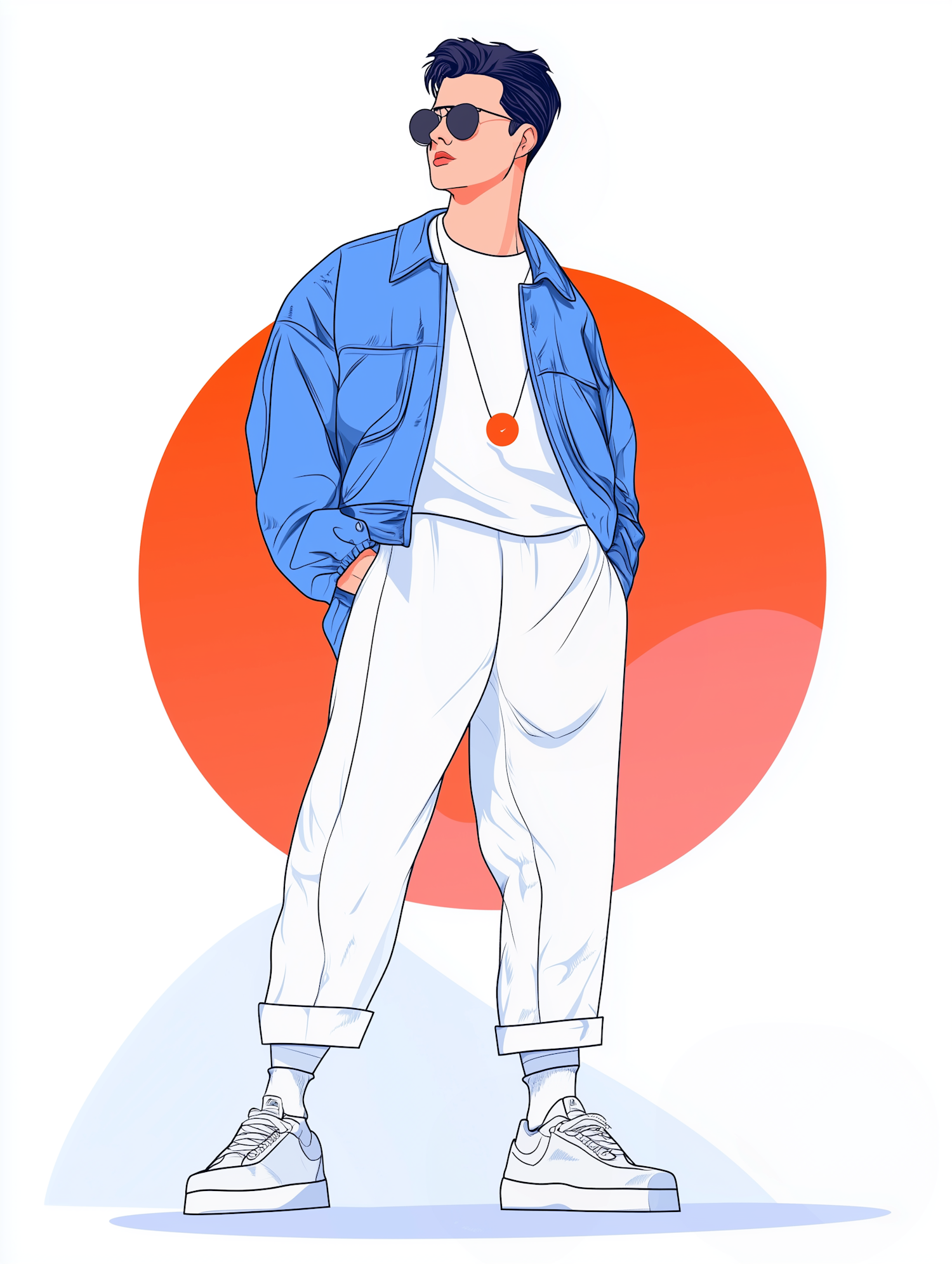 Stylish Individual with Orange Circle Pendant