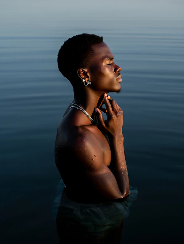Man in Tranquil Water