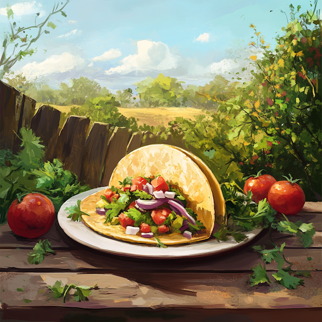 Fresh Taco on Rustic Table