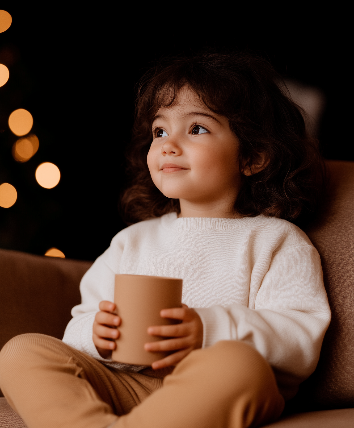 Child with Cup in Warm Lighting