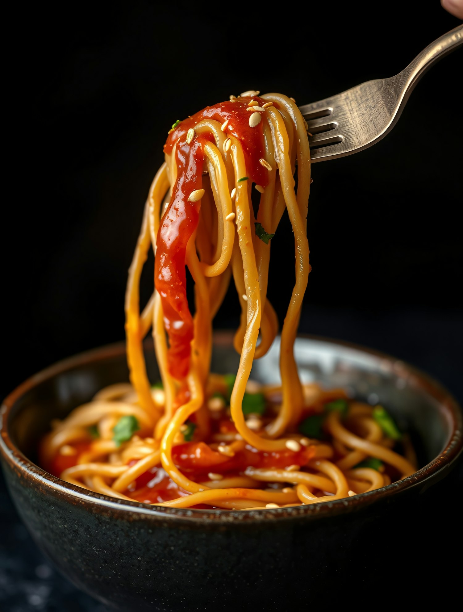 Close-up of Noodles with Fork