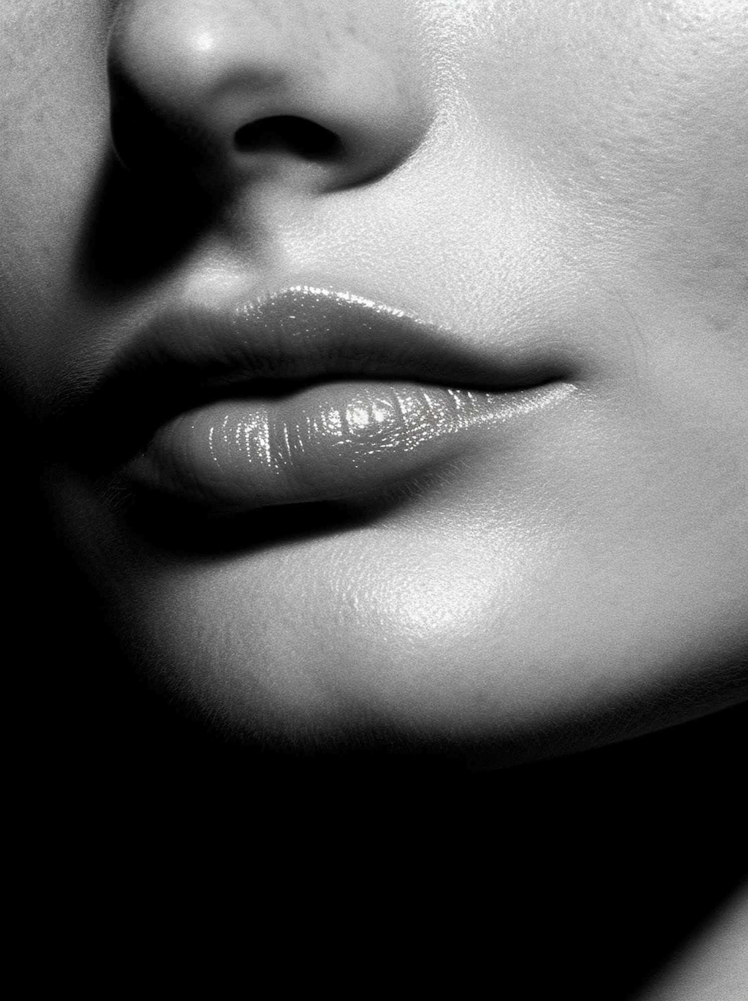 Monochrome Intimacy: A Study of Texture and Light on Lips and Skin