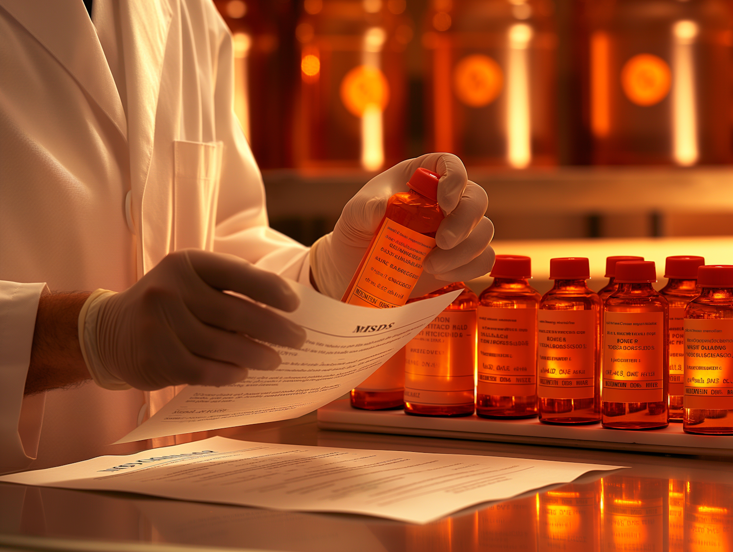 Pharmacist Reading Document in Laboratory