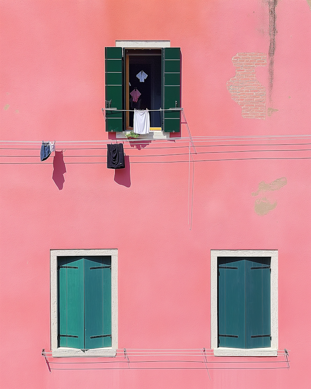 Pink Facade with Green Shutters