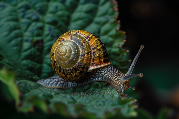 Close-Up of Snail on Leaf