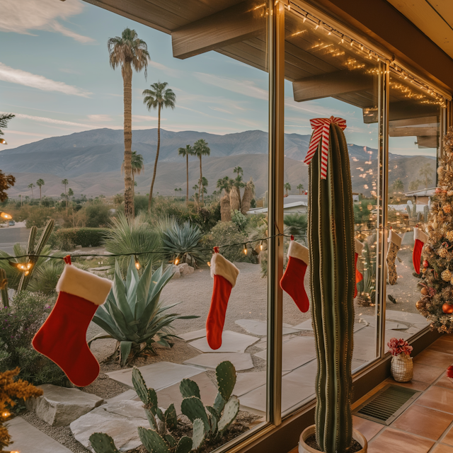 Festive Holiday Scene with Desert Landscape