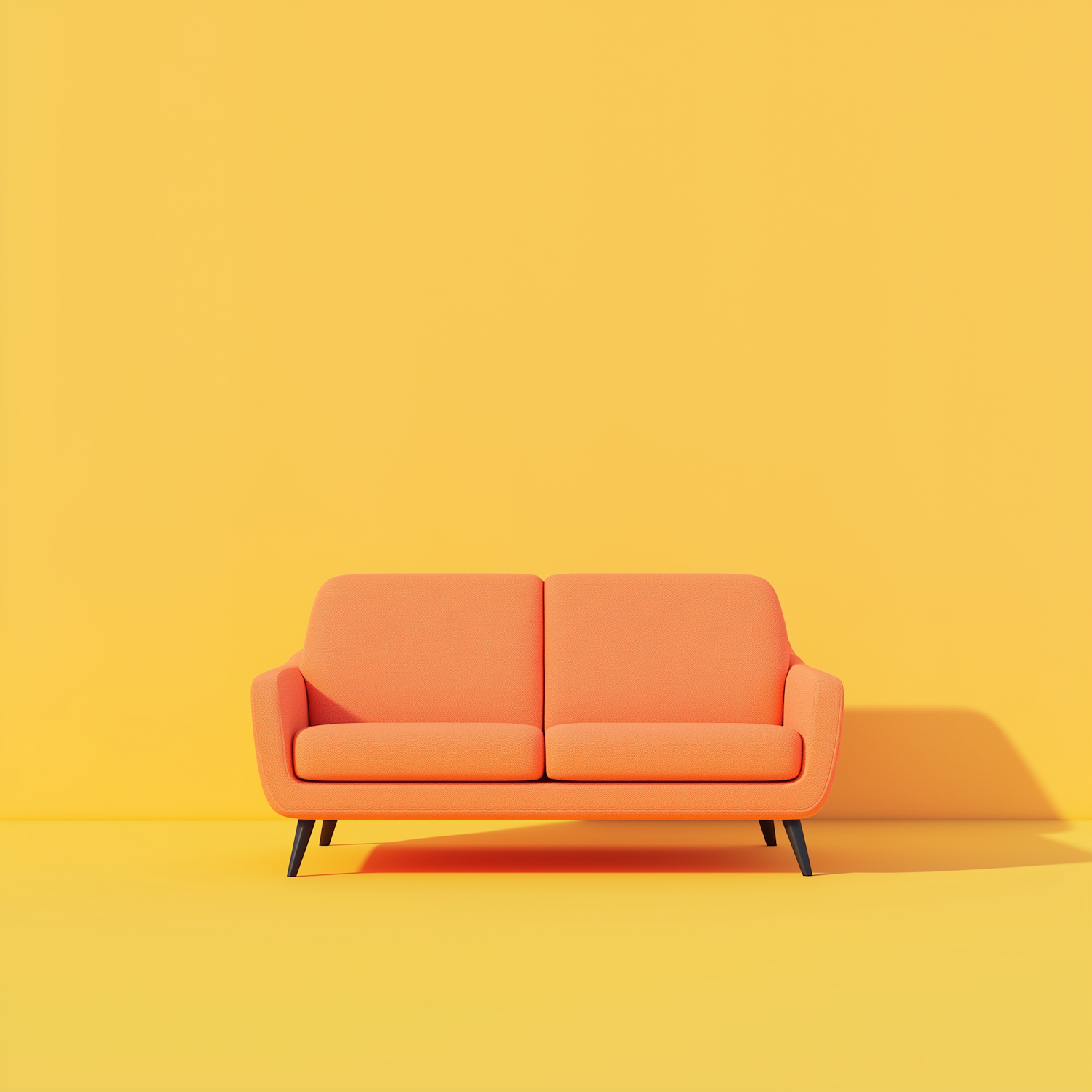 Vibrant Orange Sofa against Yellow Background