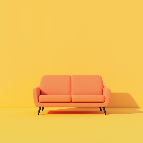 Vibrant Orange Sofa against Yellow Background