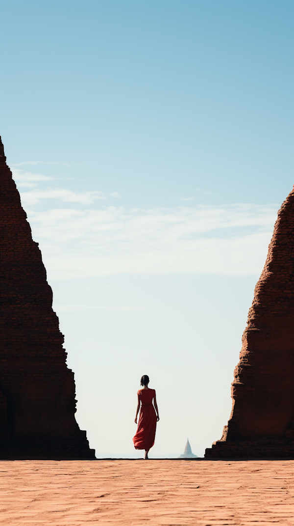 Crimson Robe Amidst the Red Pagoda Gates