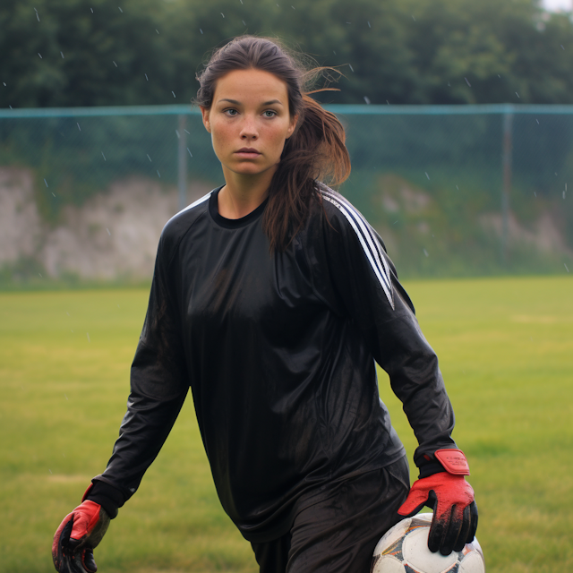 Serious Goalkeeper in Rainy Training