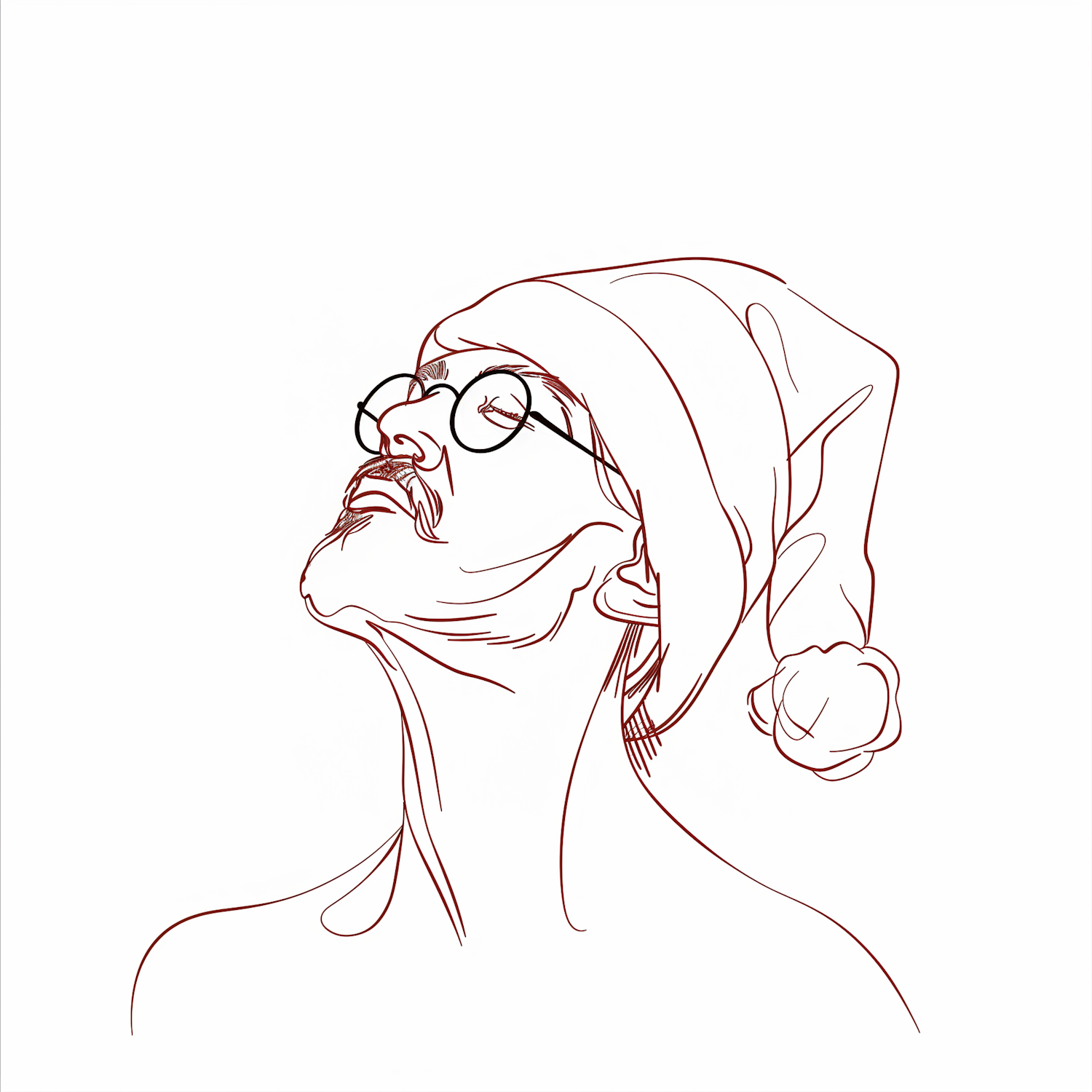 Minimalist Line Drawing with Santa Hat