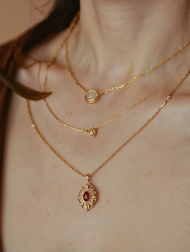 Layered Gold Necklaces Close-Up