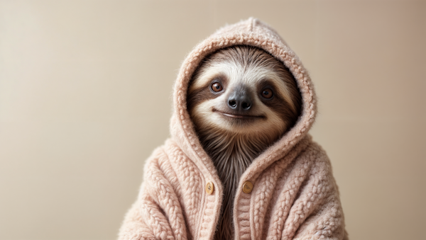 Smiling Sloth in Pink Hoodie