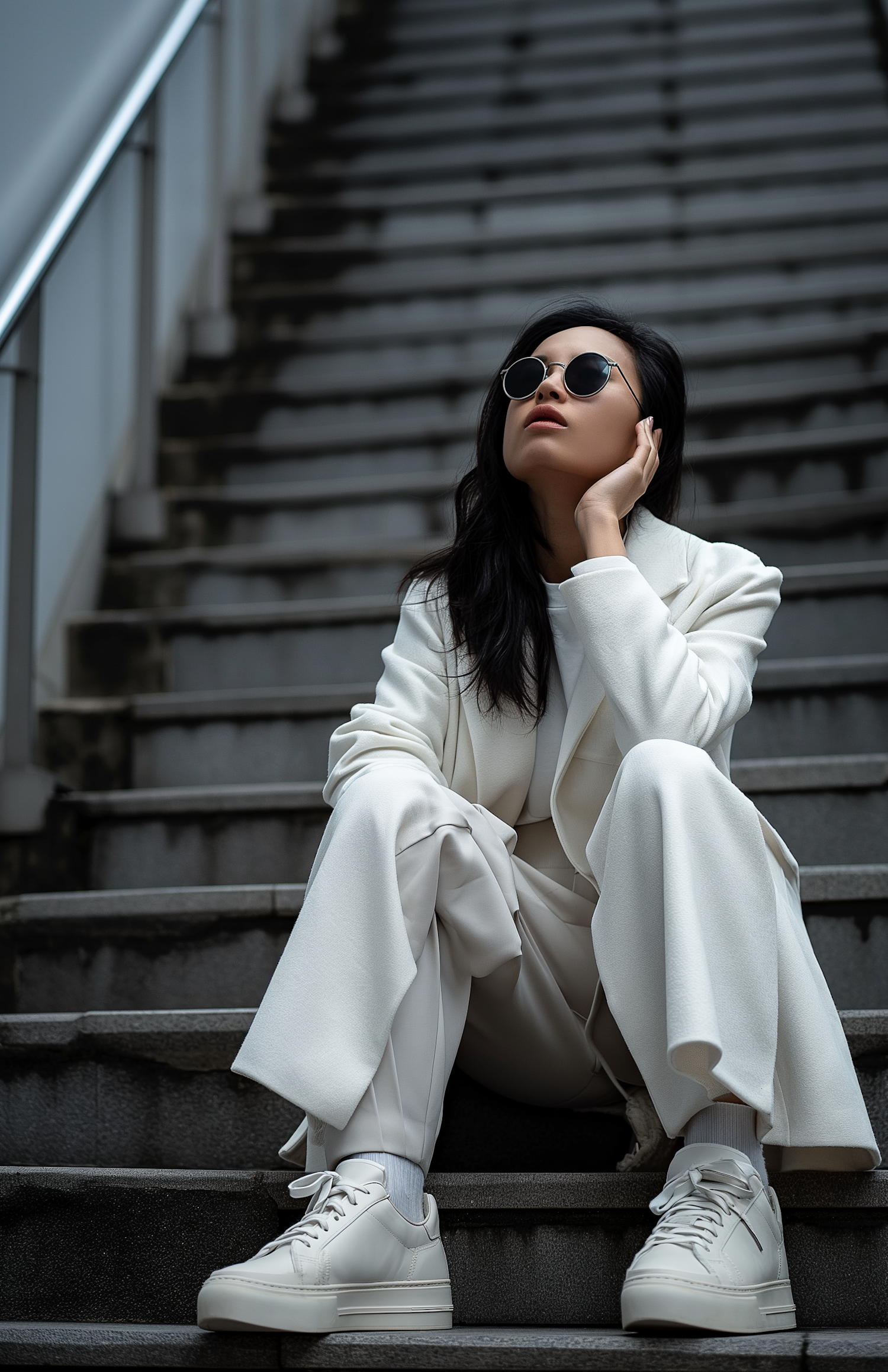 Chic Contemplation on Monochrome Steps