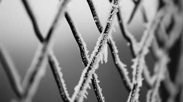 Frost-Covered Wire Fence