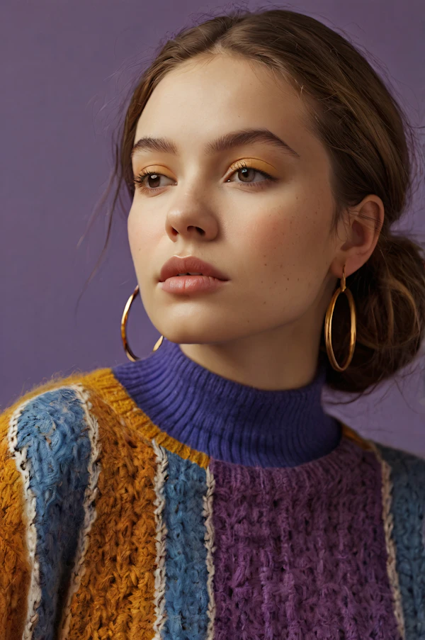 Serene Woman with Colorful Sweater