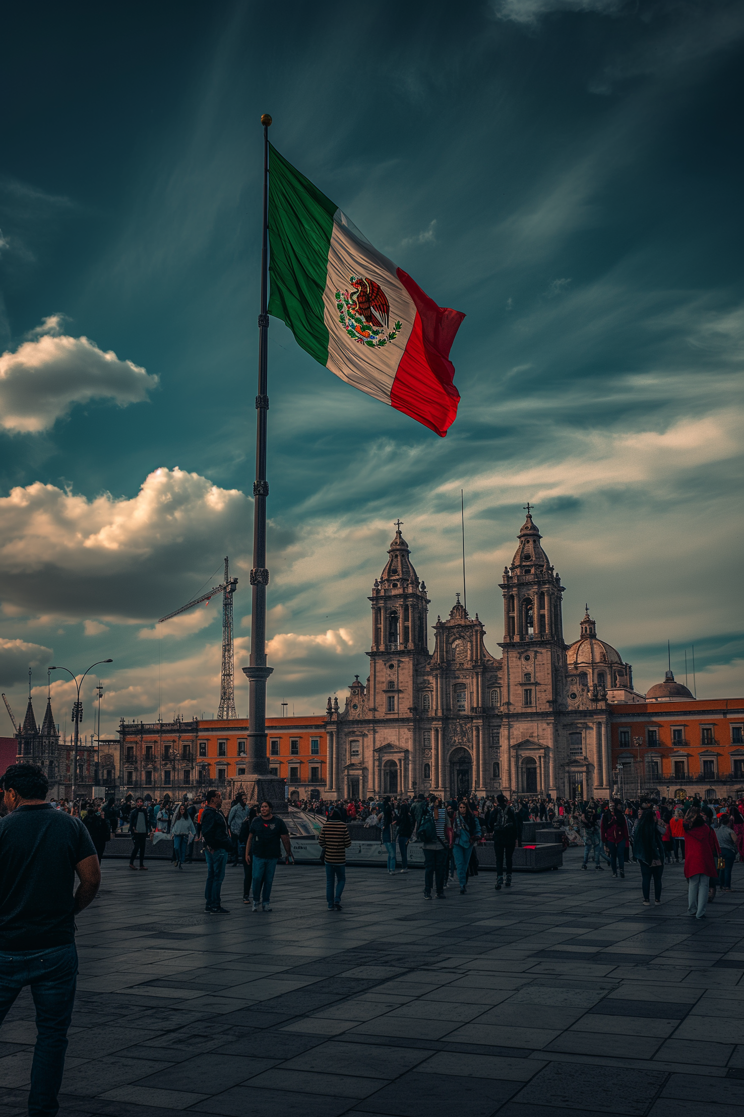 Mexican Square with Flag and Church