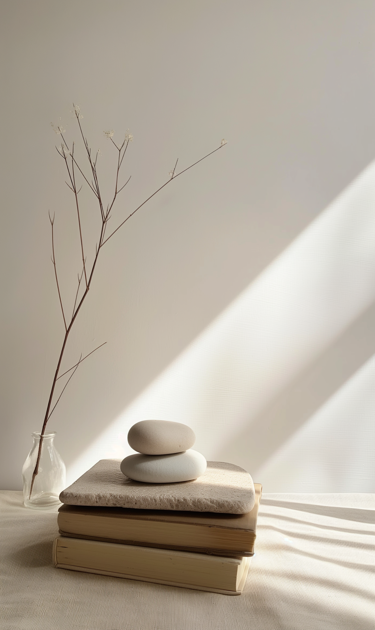 Serene Still Life with Stones and Books