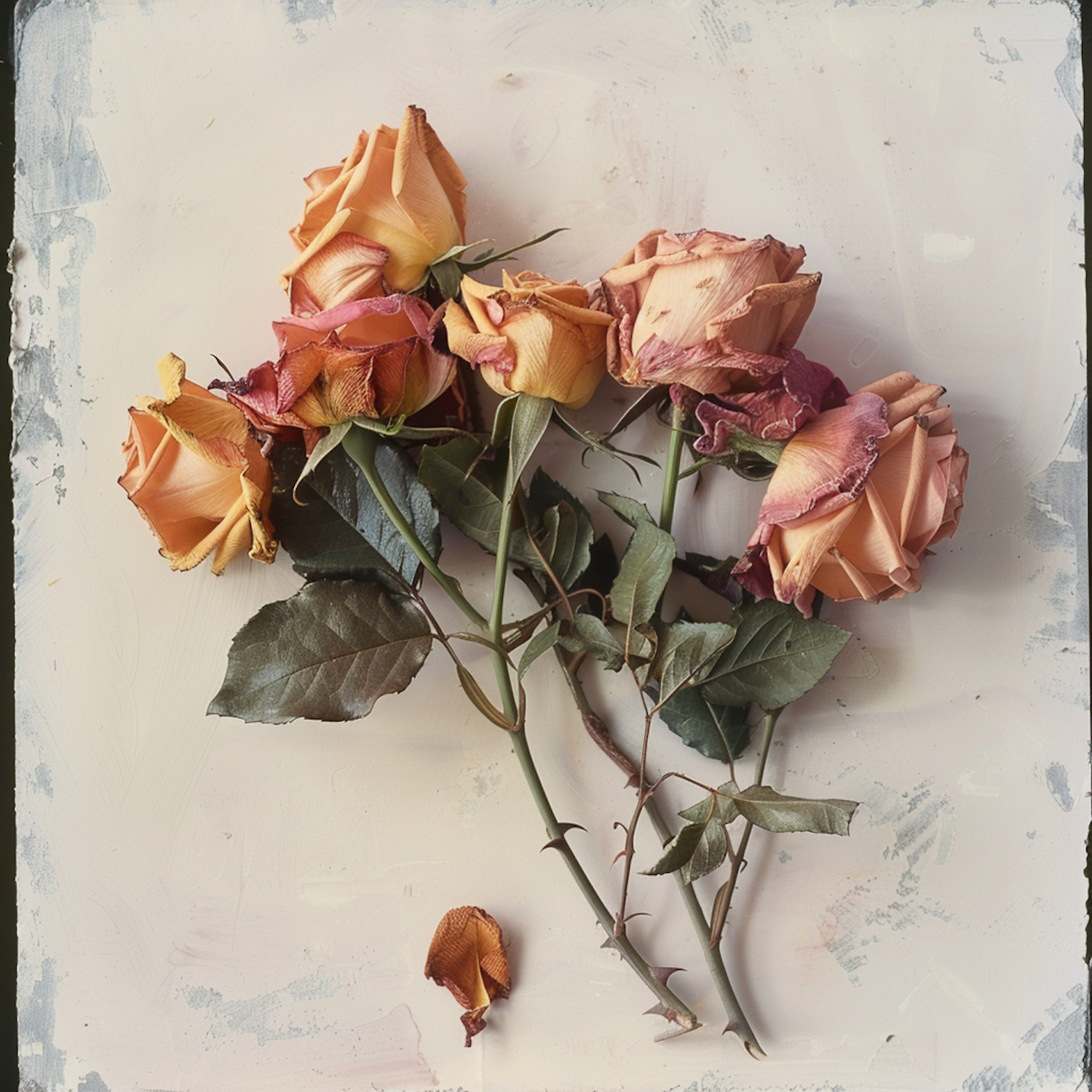 Wilted Roses on Textured Background