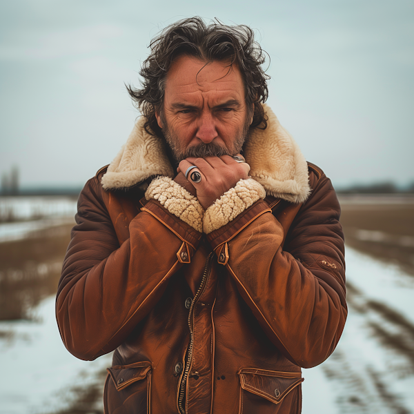 Contemplative Man in Winter Landscape