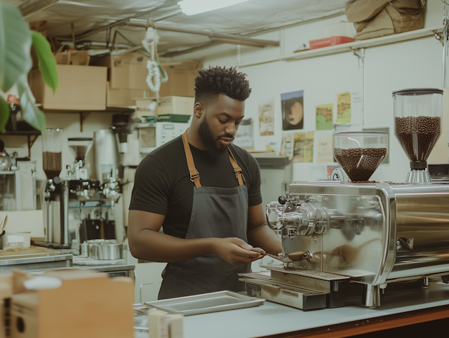 Man Working in Coffee Shop