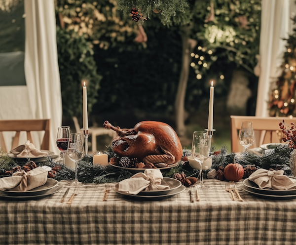 Festive Dining Table with Roasted Turkey