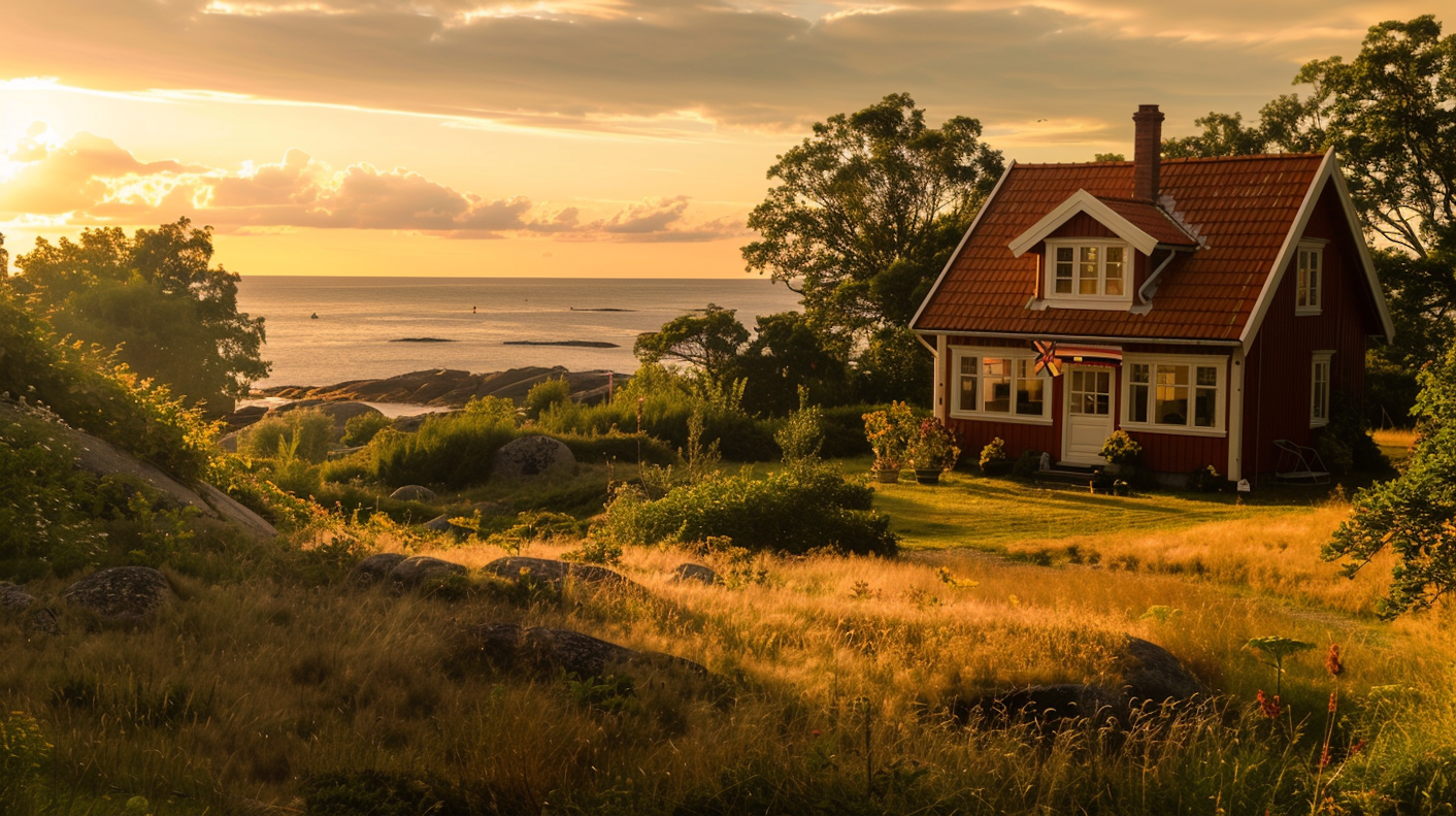 Traditional House at Countryside Sunset