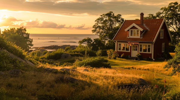 Traditional House at Countryside Sunset