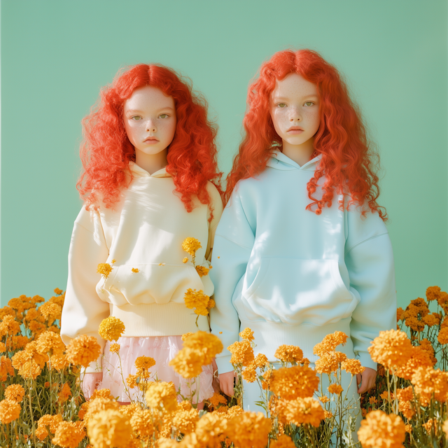 Tranquil Redheads in Flower Field