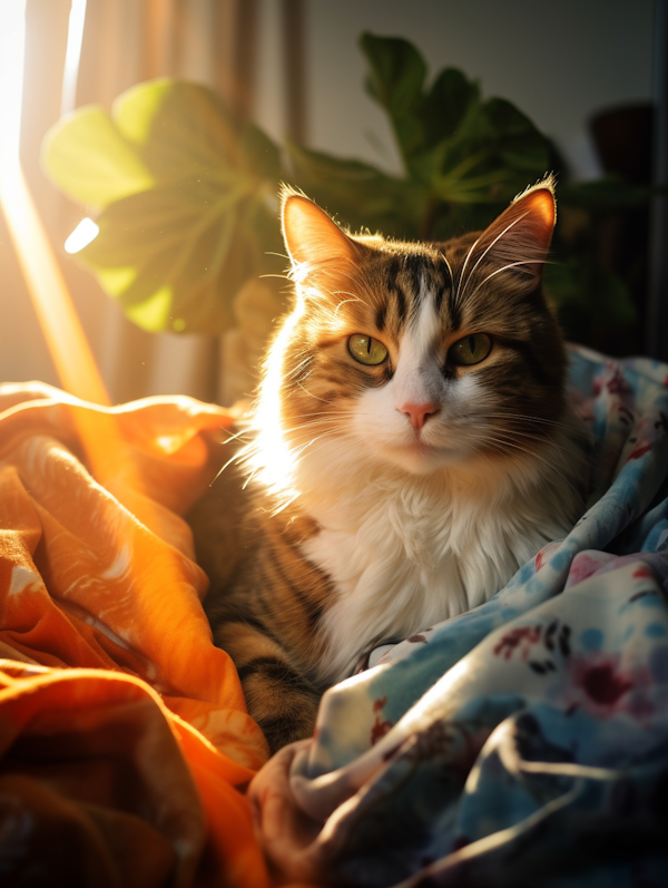 Sunlit Serenity with Majestic Fluffy Tabby