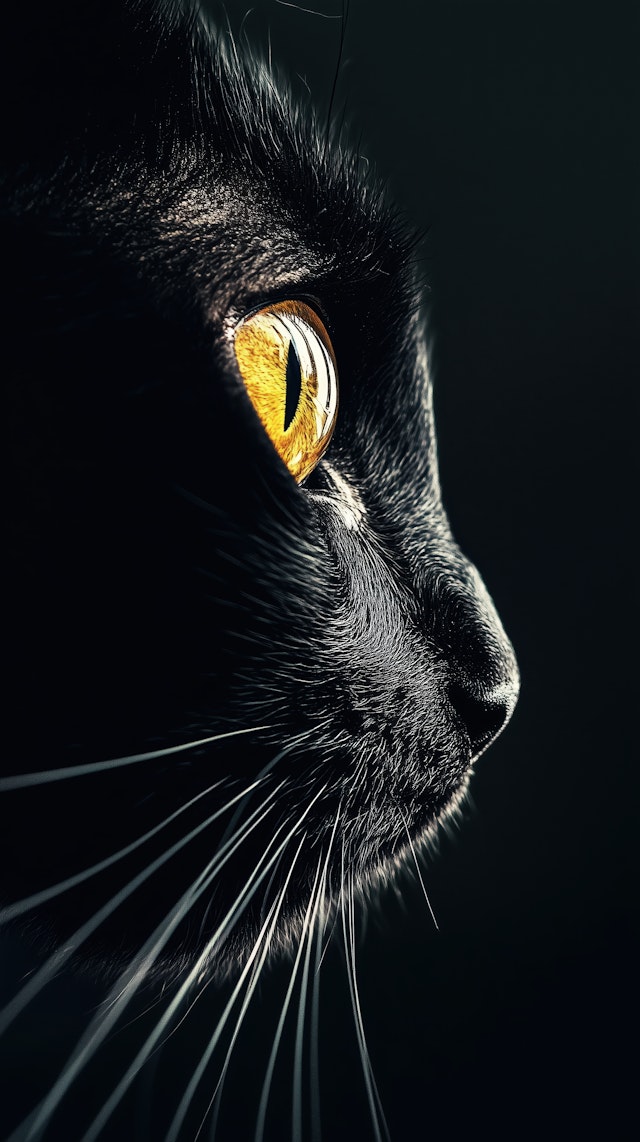 Close-up Profile of a Black Cat