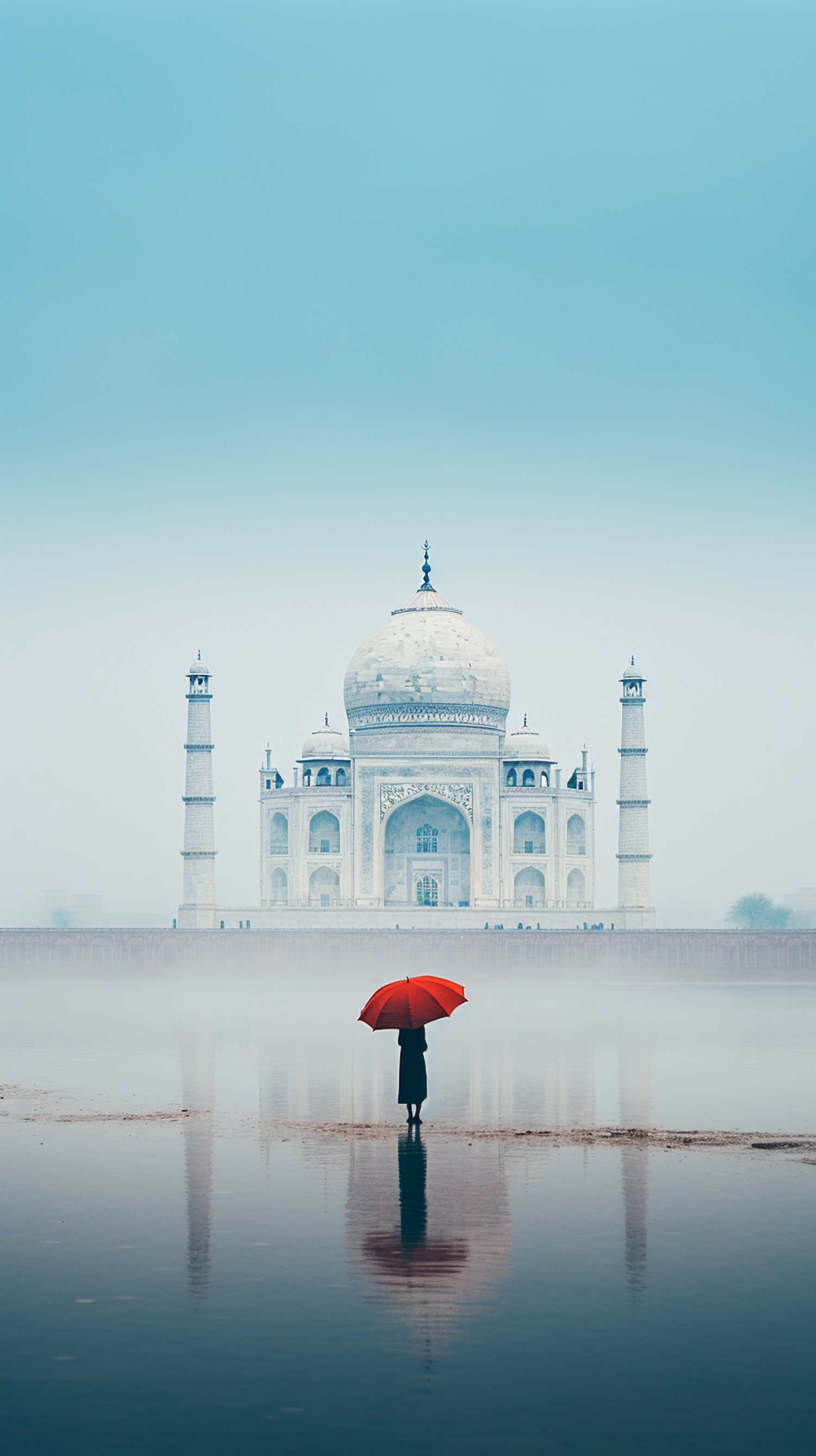 Solitary Contemplation at Misty Taj Mahal