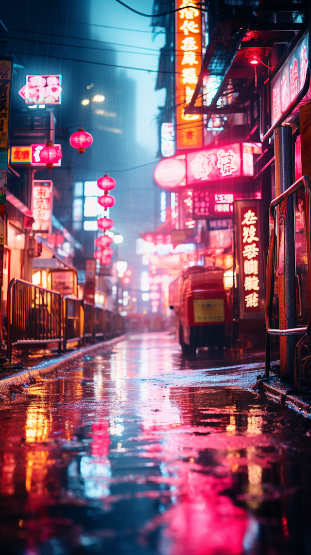 Neon Soaked Asian Night Street