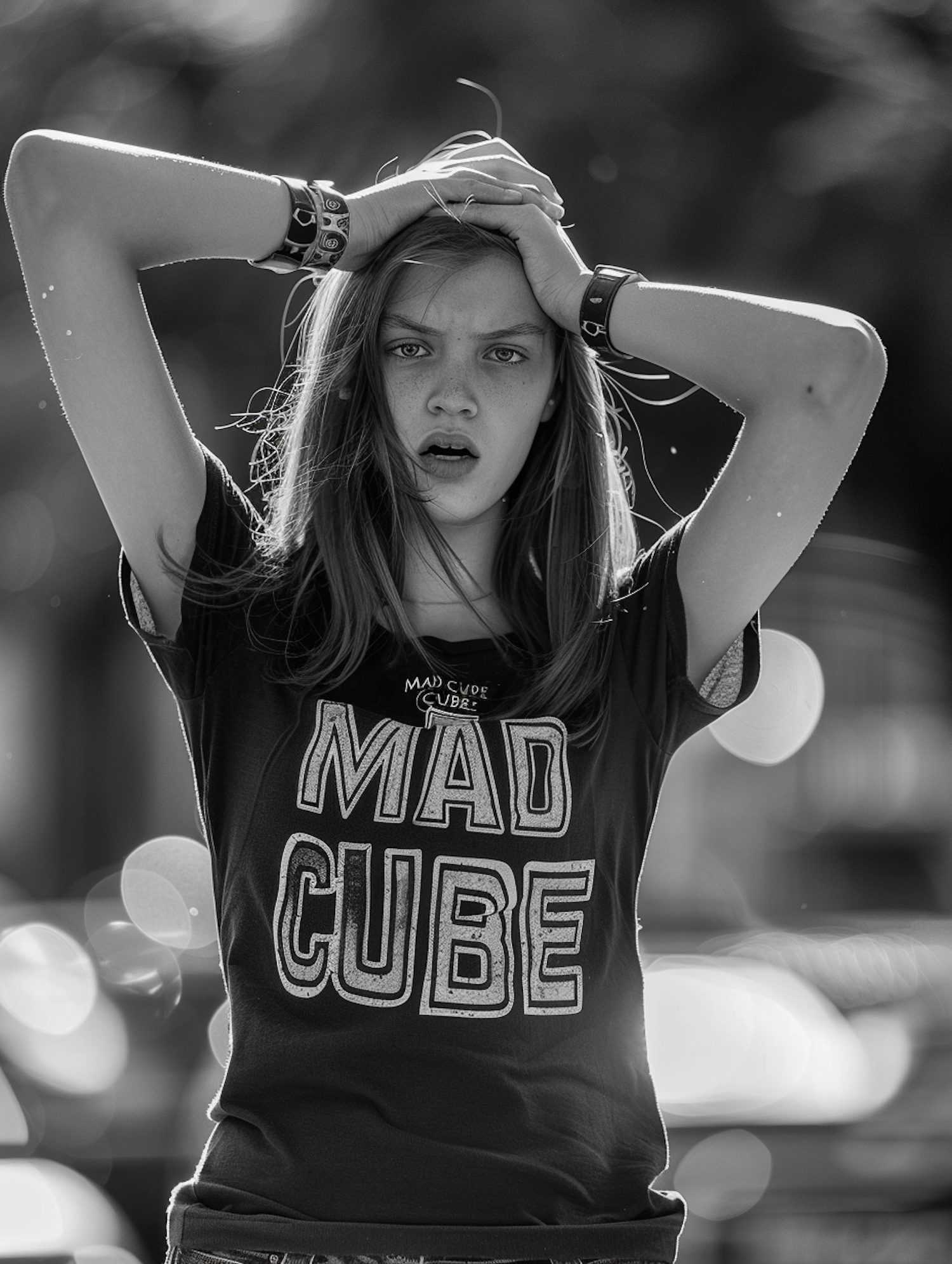 Intense Expressive Young Girl in Monochrome