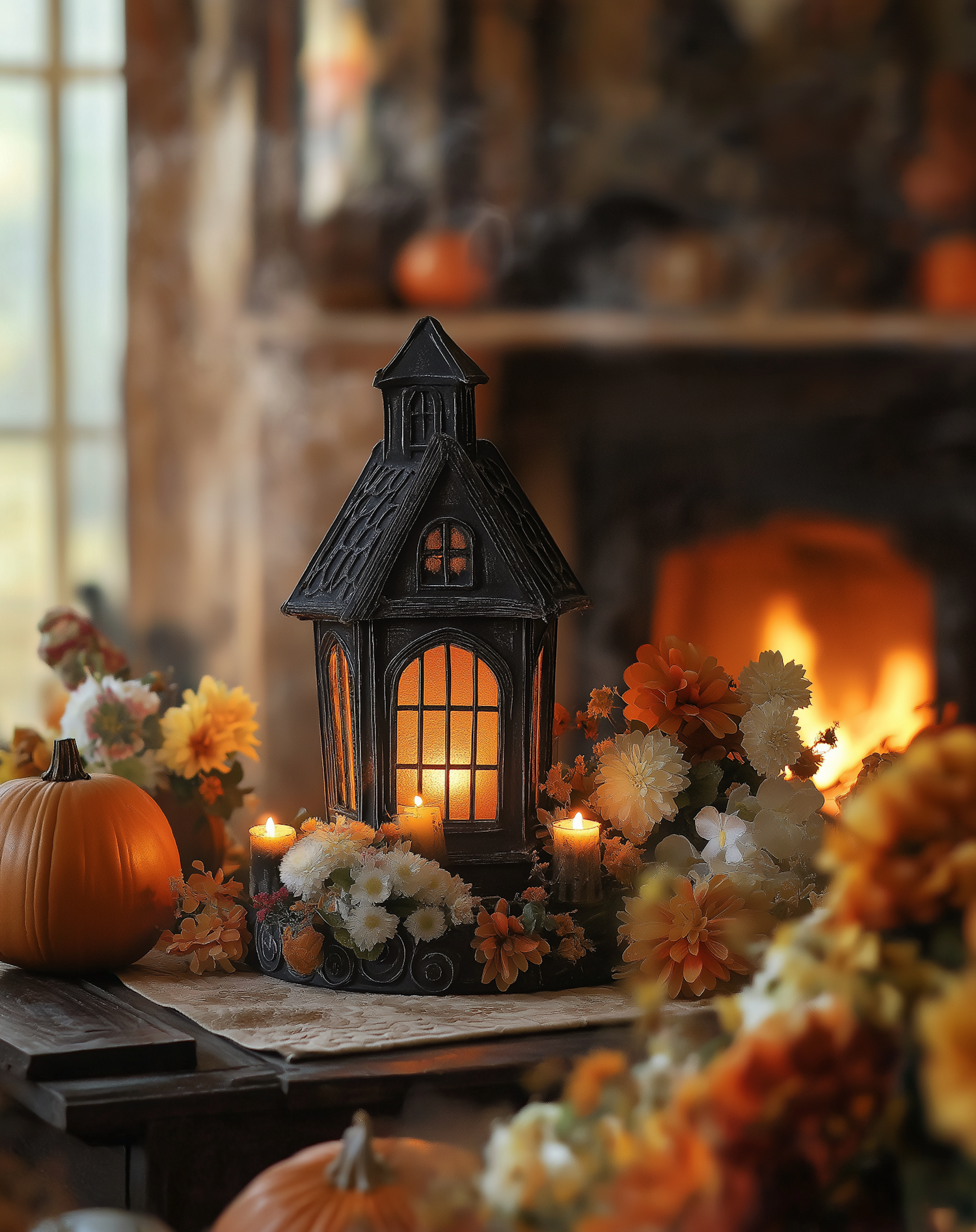 Cozy Autumnal Scene with Lantern