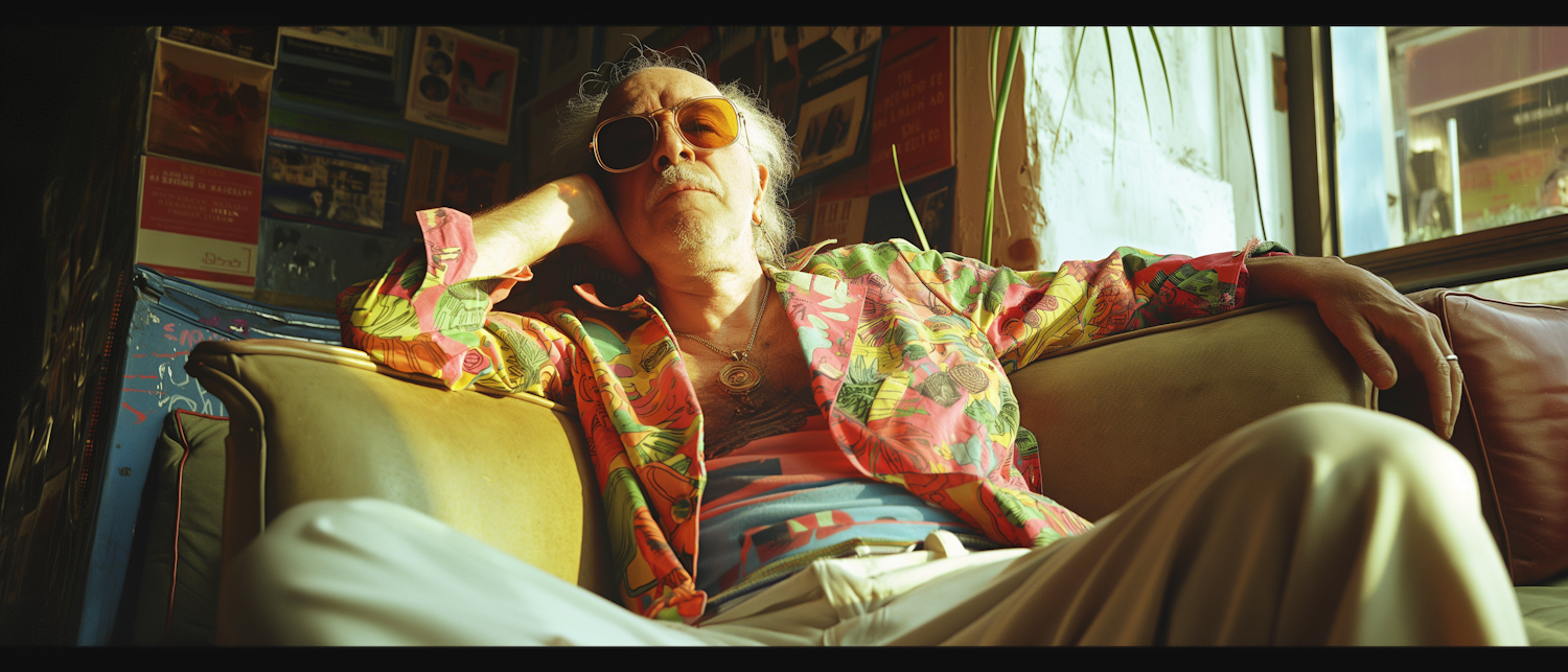 Contemplative Senior Man in Vibrant Hawaiian Shirt