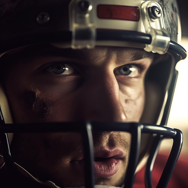 Intense Athlete in Protective Sports Helmet