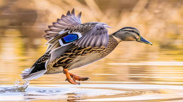 Duck in Flight Over Water