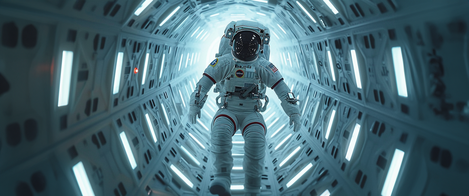 Astronaut in Spacecraft Corridor