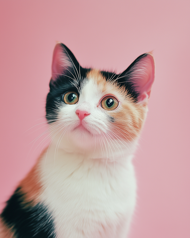 Calico Cat on Pink Background