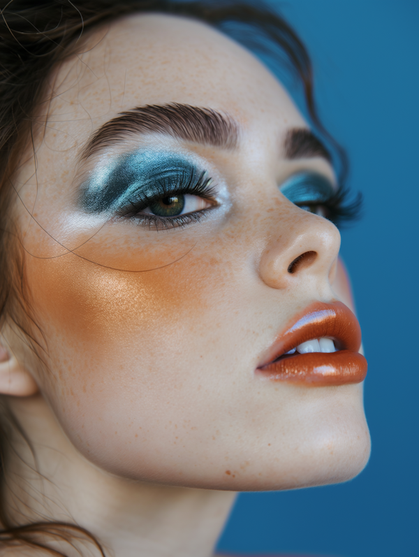 Close-Up Portrait of Woman with Turquoise Eyeshadow