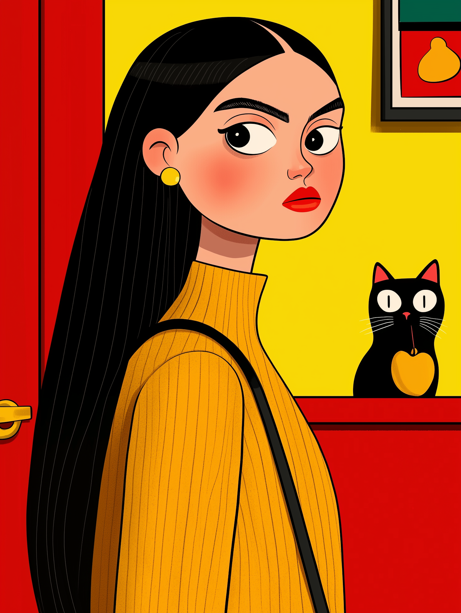 Stylized Woman and Cat Illustration