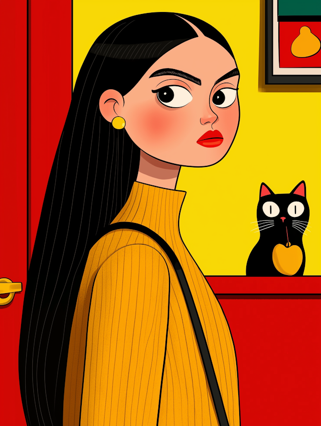 Stylized Woman and Cat Illustration