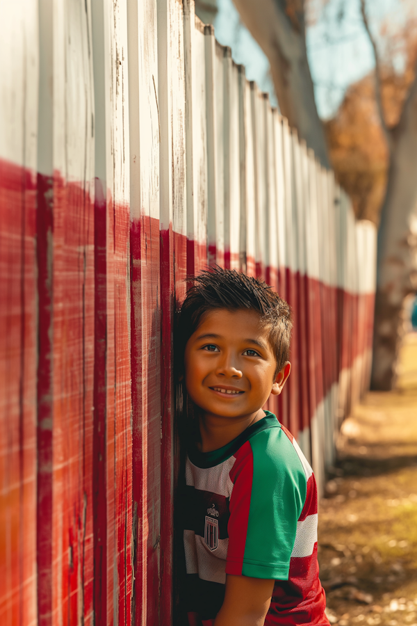 Joyful Boy by the Fence