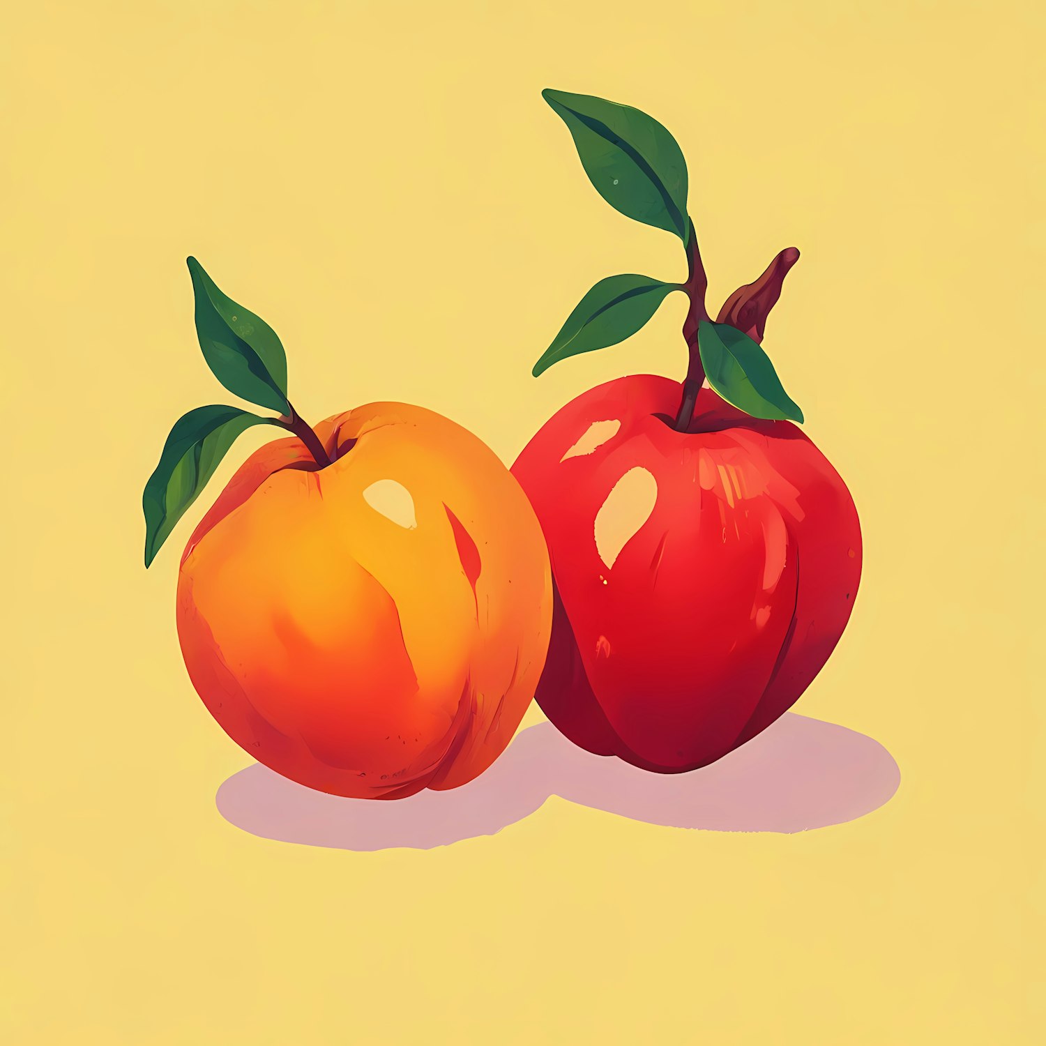 Orange and Red Apple on Yellow Background