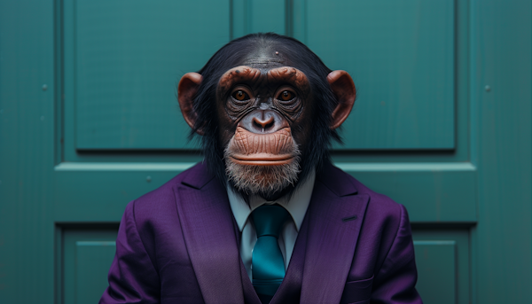 Contemplative Chimpanzee in Suit